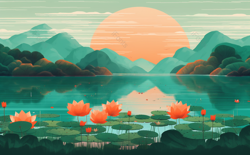 国潮风映日荷花红插画背景绿色,插画/手绘图,插画/手绘图库,插画/手绘图下载,插画/手绘